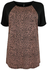 Black & Brown Animal Print Panel Top,Plus size clothing,womens plus size clothing,big size ladies dress,plus size
