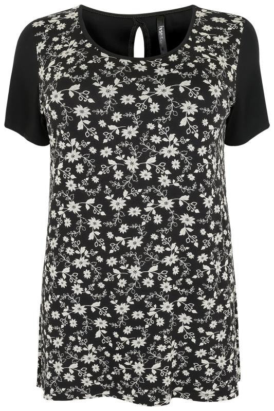 Black & White Flower Print Top,Plus size clothing,womens plus size clothing,big size ladies dress,plus size