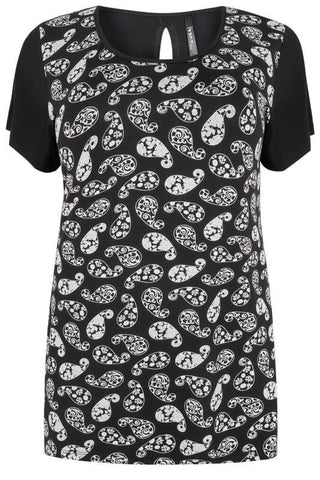 Black & Cream Paisley Print Top