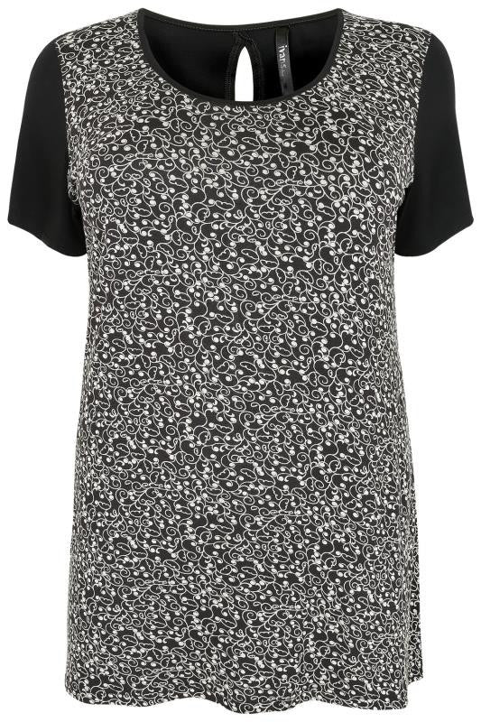 Black &White Swirly Vine Print Top,Plus size clothing,womens plus size clothing,big size ladies dress,plus size