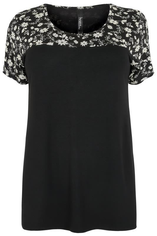 Black & White Floral Print Top,Plus size clothing,womens plus size clothing,big size ladies dress,plus size