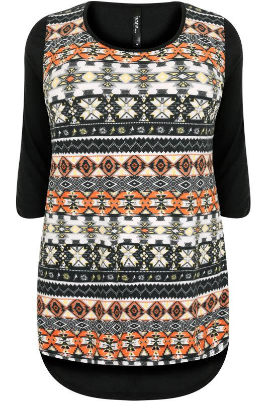 Black & Multi Colour  Print Top,Plus size clothing,womens plus size clothing,big size ladies dress,plus size