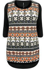 Black & Multi Colour  Print Top,Plus size clothing,womens plus size clothing,big size ladies dress,plus size