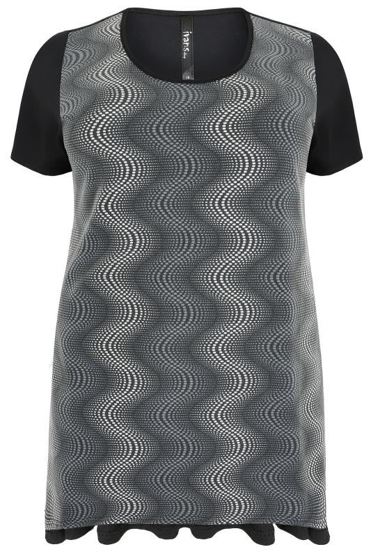 Black & Multi Optical Illusion Print Top With Frill Hem,Plus size clothing,womens plus size clothing,big size ladies dress,plus size