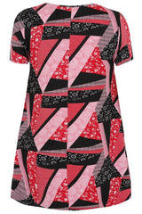 Black, Red & Multi Patchwork Print Top