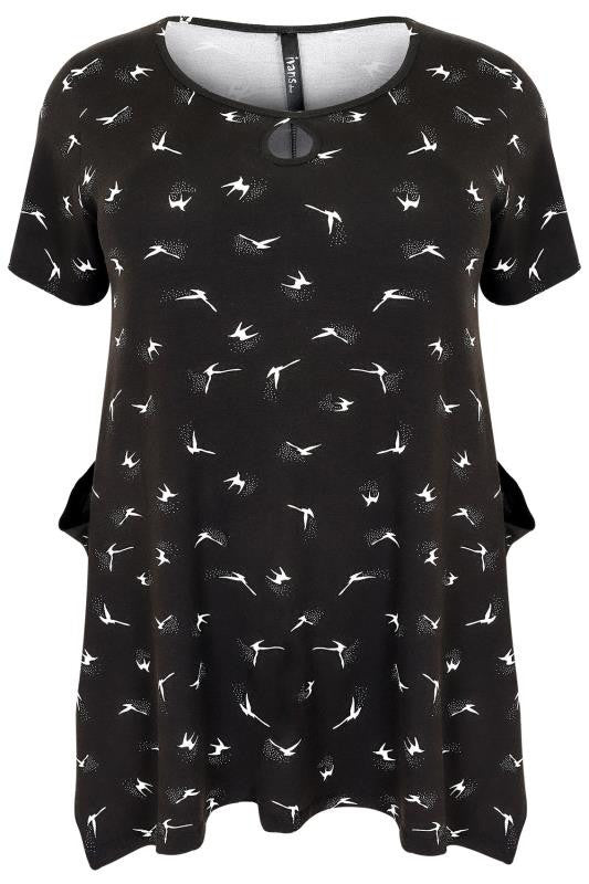 Black & White Bird Print Top,Plus size clothing,womens plus size clothing,big size ladies dress,plus size