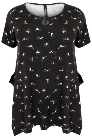 Black & White Bird Print Top,Plus size clothing,womens plus size clothing,big size ladies dress,plus size