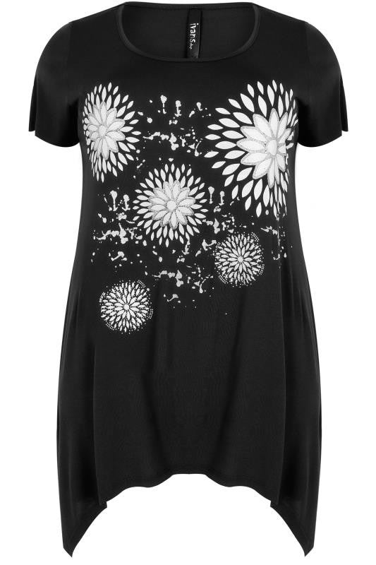 Black & White Floral Print Top,Plus size clothing,womens plus size clothing,big size ladies dress,plus size