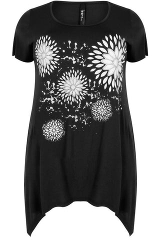 Black & White Floral Print Top,Plus size clothing,womens plus size clothing,big size ladies dress,plus size