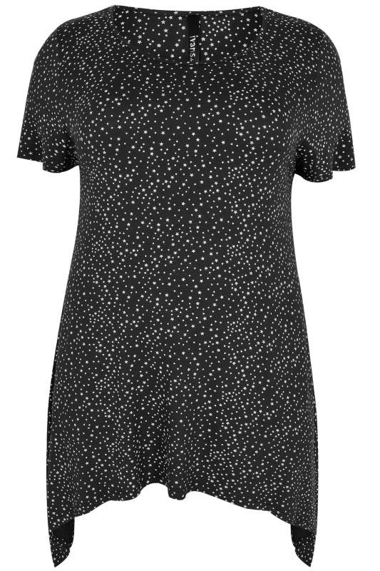 Black&White Star Print Top With Side Pocket,Plus size clothing,womens plus size clothing,big size ladies dress,plus size