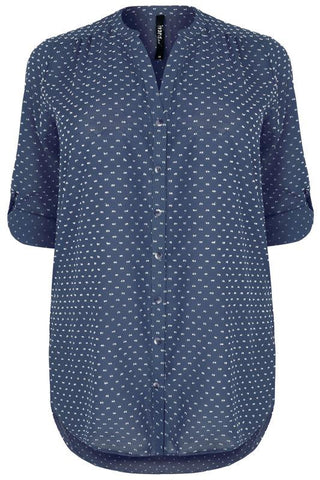 Blue & White Dotted Shirt With Rolled Up Sleeves,Plus size clothing,womens plus size clothing,big size ladies dress,plus size
