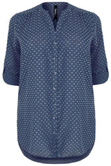 Blue & White Dotted Shirt With Rolled Up Sleeves,Plus size clothing,womens plus size clothing,big size ladies dress,plus size