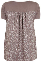 Brown & White Swirl Print Top