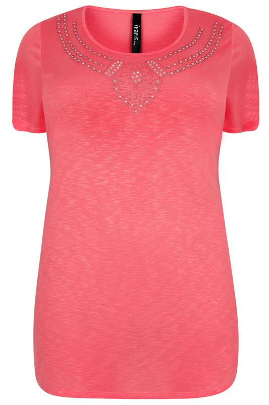 Coral Pink Top With Jewel Embelishment,Plus size clothing,womens plus size clothing,big size ladies dress,plus size