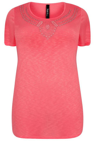 Coral Pink Top With Jewel Embelishment,Plus size clothing,womens plus size clothing,big size ladies dress,plus size