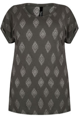 Dark Grey With Silver Diamond Print Top,Plus size clothing,womens plus size clothing,big size ladies dress,plus size