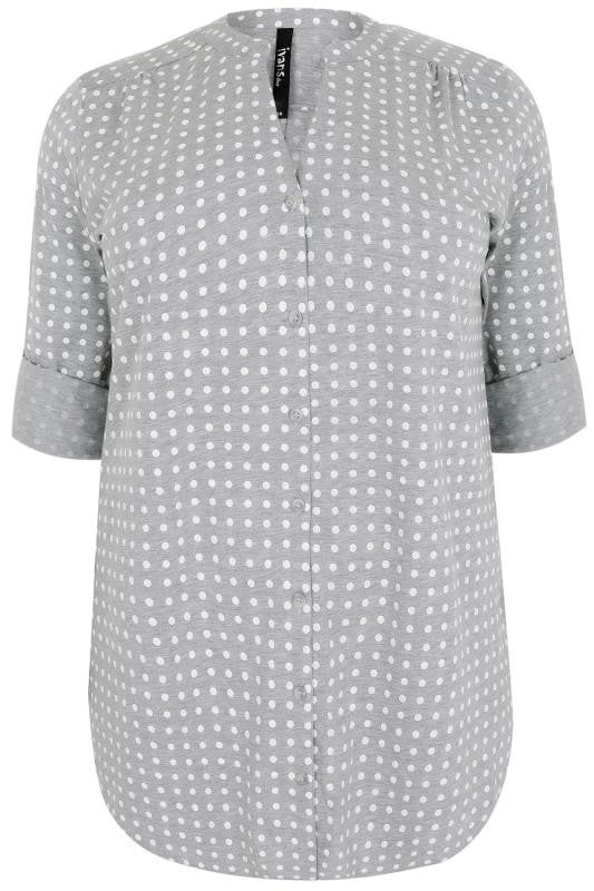 Grey With The White Polka Dot Shirt,Plus size clothing,womens plus size clothing,big size ladies dress,plus size