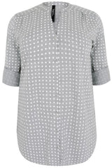 Grey With The White Polka Dot Shirt,Plus size clothing,womens plus size clothing,big size ladies dress,plus size