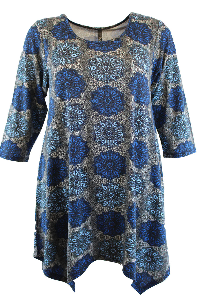 Blue Tile Print Jersey Top,Plus size clothing,womens plus size clothing,big size ladies dress,plus size
