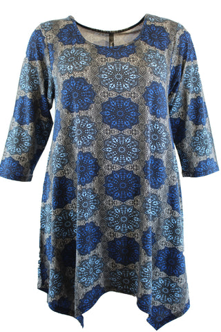 Blue Tile Print Jersey Top,Plus size clothing,womens plus size clothing,big size ladies dress,plus size