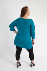 Teal & Black Butterfly Print Top With Shredded Cold Shoulder