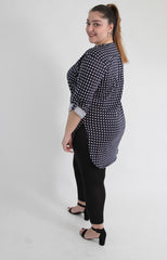 Navy&White Polka Dot Shirt With Curved Hem