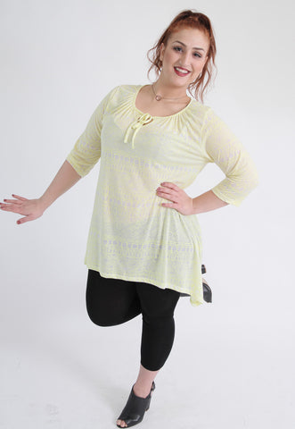 Yellow Asymmetric Neon Top With Front Tie,Plus size clothing,womens plus size clothing,big size ladies dress,plus size