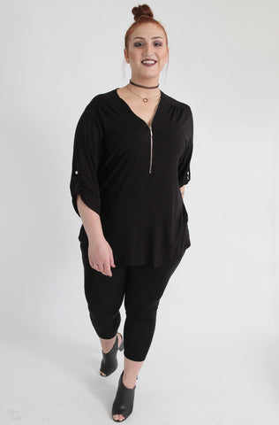 Black Jersey Shirt With Zip Neckline,Plus size clothing,womens plus size clothing,big size ladies dress,plus size