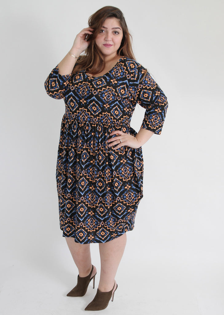 Multicolour Tribal Print Dress,Plus size clothing,womens plus size clothing,big size ladies dress,plus size