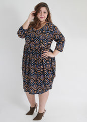 Multicolour Tribal Print Dress,Plus size clothing,womens plus size clothing,big size ladies dress,plus size