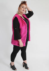 Pink Faux Fur Sleeveless Waistcoat,Plus size clothing,womens plus size clothing,big size ladies dress,plus size