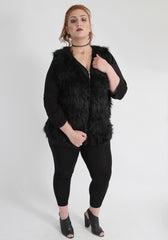 Black Faux Fur Sleeveless Waistcoat,Plus size clothing,womens plus size clothing,big size ladies dress,plus size