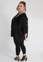 Black Faux Fur Sleeveless Waistcoat