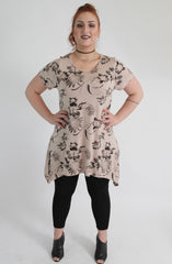 Cream & Black Floral Pattern Top