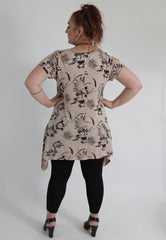 Cream & Black Floral Pattern Top