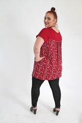 Red & White Circle Print Top