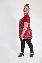 Red & White Circle Print Top