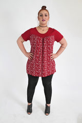 Red & White Circle Print Top