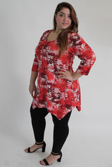 Red & Black Floral Print Colour Block Top