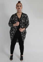 Black With White Pattern Cardigan,Plus size clothing,womens plus size clothing,big size ladies dress,plus size