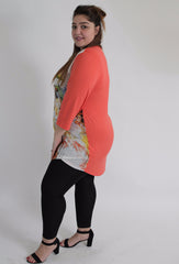 Ivory & Pink  Abstract Floral Print Top With Dipped Hem