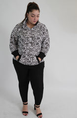 Black & White Floral Print Hooded Sweat Top