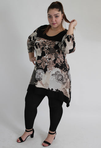 Black & White Mixed Stripe And Dot Print Jersey Top,Plus size clothing,womens plus size clothing,big size ladies dress,plus size