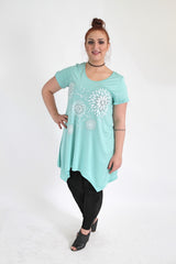 Mint Green & White Floral Print Top