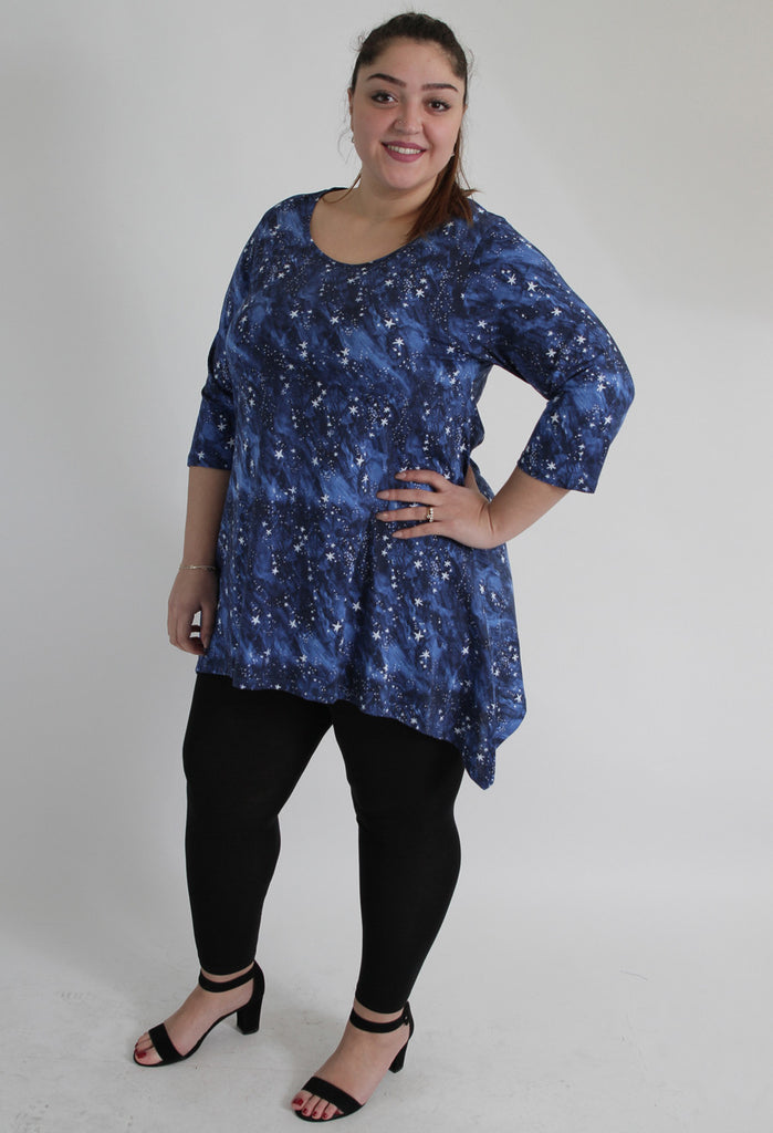 Star Printed Handkerchief Hem Top,Plus size clothing,womens plus size clothing,big size ladies dress,plus size