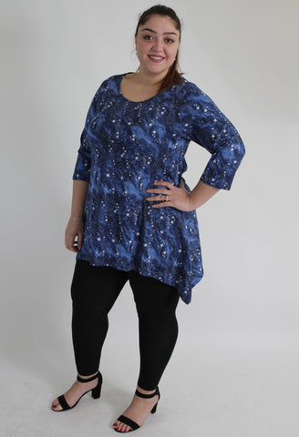 Star Printed Handkerchief Hem Top,Plus size clothing,womens plus size clothing,big size ladies dress,plus size