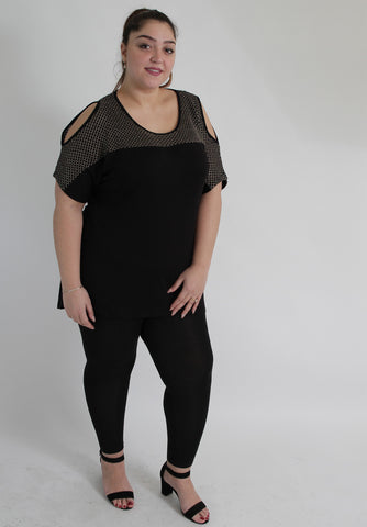 Black Top With Cold Shoulder Cut Out,Plus size clothing,womens plus size clothing,big size ladies dress,plus size