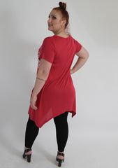 Red & White Floral Diamond Print Top