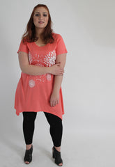 Coral & White Floral Diamond Print Top