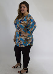 Blue & Multi Floral Print Top With Front Buttons